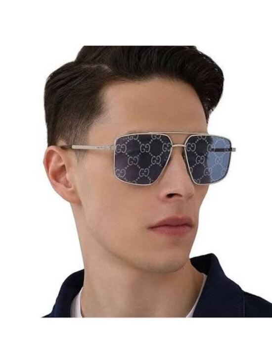 New Gucci Blue Silver Pilot Frame Sunglasses GG0941S 004 main image 9